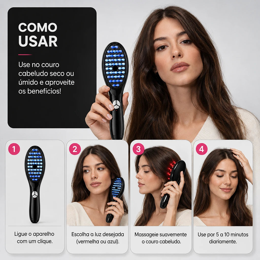HALO™ Escova Capilar LED 4 em 1 com Massagem e Nanoatomização