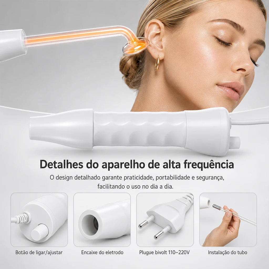 Haute™ Kit de Alta Frequencia Profissional para Tratamento Facial e Capilar