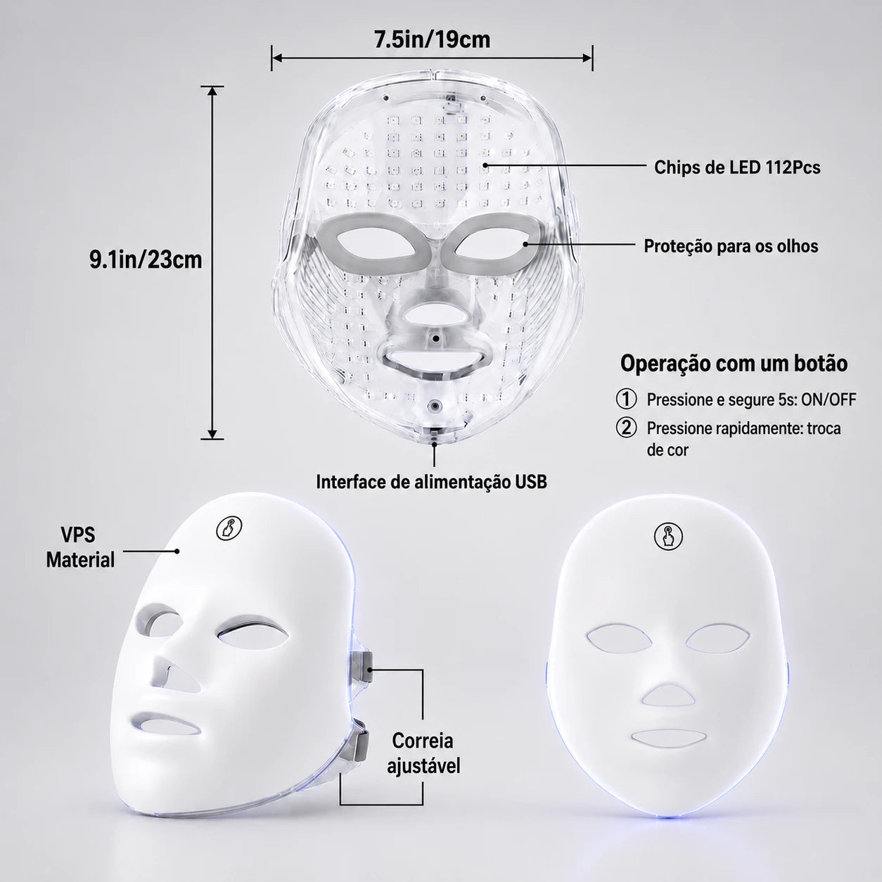 Lumis™ Máscara LED Facial 7 Cores para Fototerapia