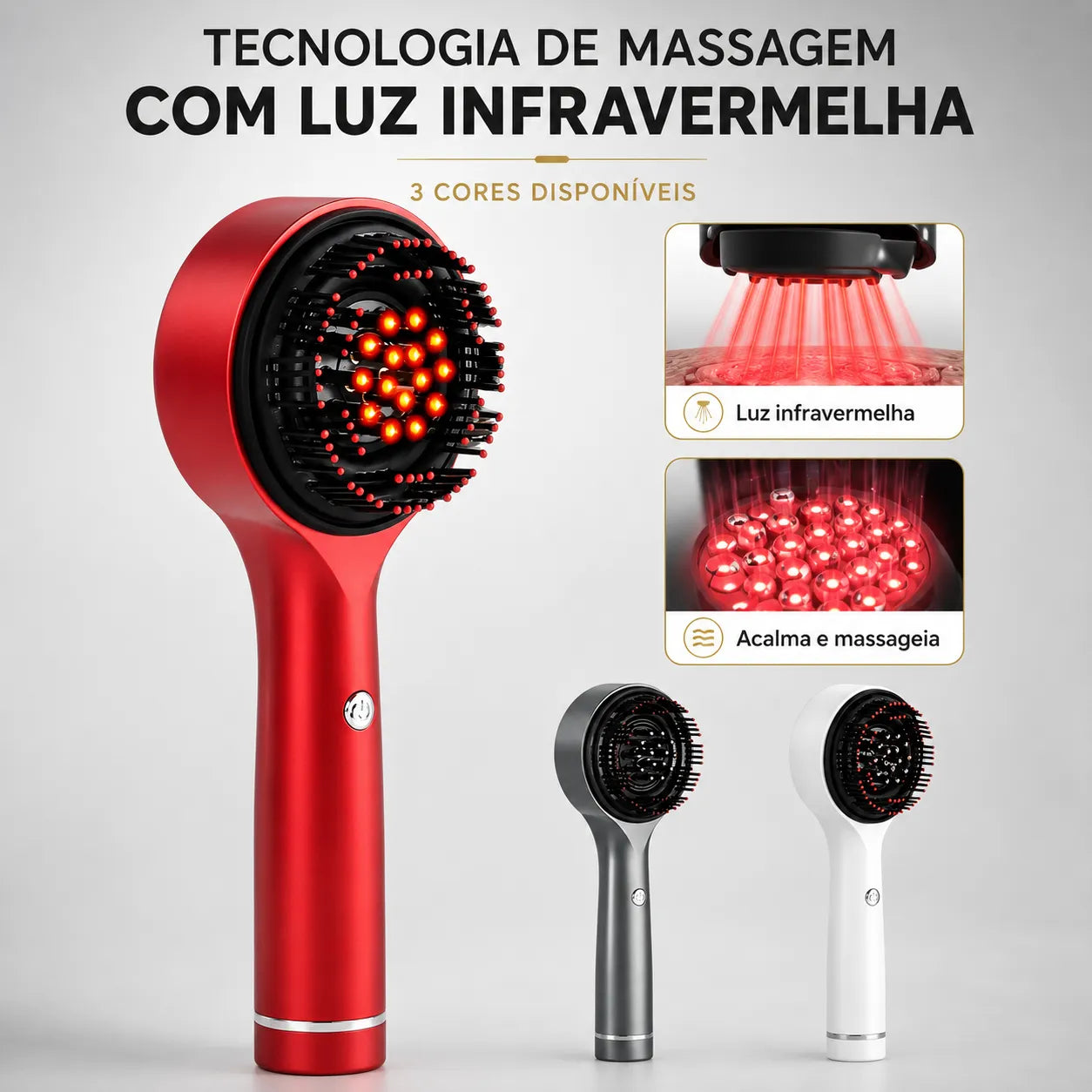 Massageador de Couro Cabeludo com Luz Vermelha e Aplicador de Sérum ORIA™