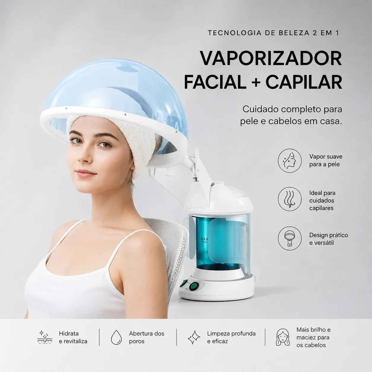 Vaporizador Capilar e Facial 2 em 1 com Cúpula VAPO™