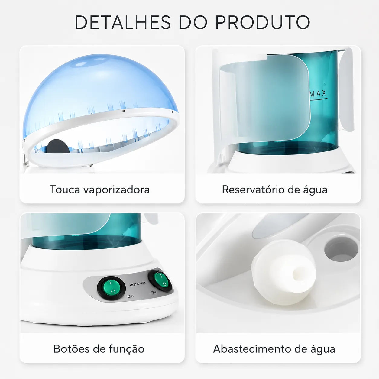 Vaporizador Capilar e Facial 2 em 1 com Cúpula VAPO™