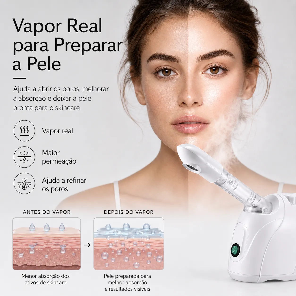Vaporizador Facial para Preparação da Pele com Vapor Quente NUBELI™
