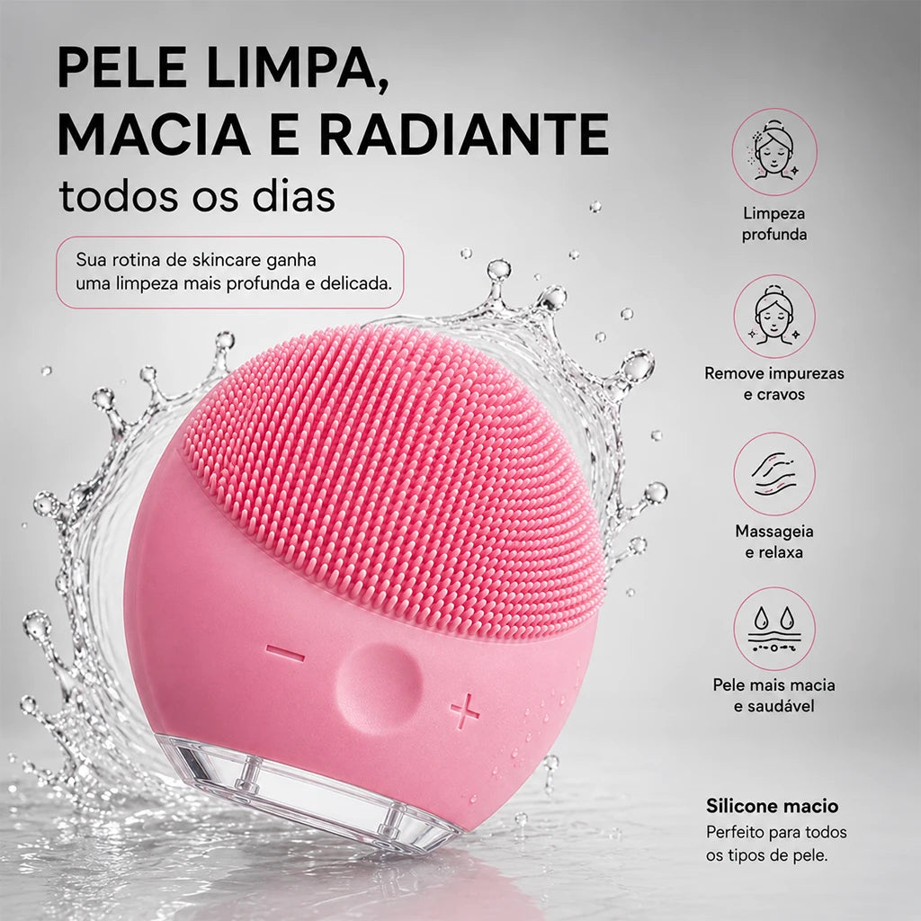 POP COLORS™ Escova Facial Sônica de Silicone Recarregável para Limpeza Profunda