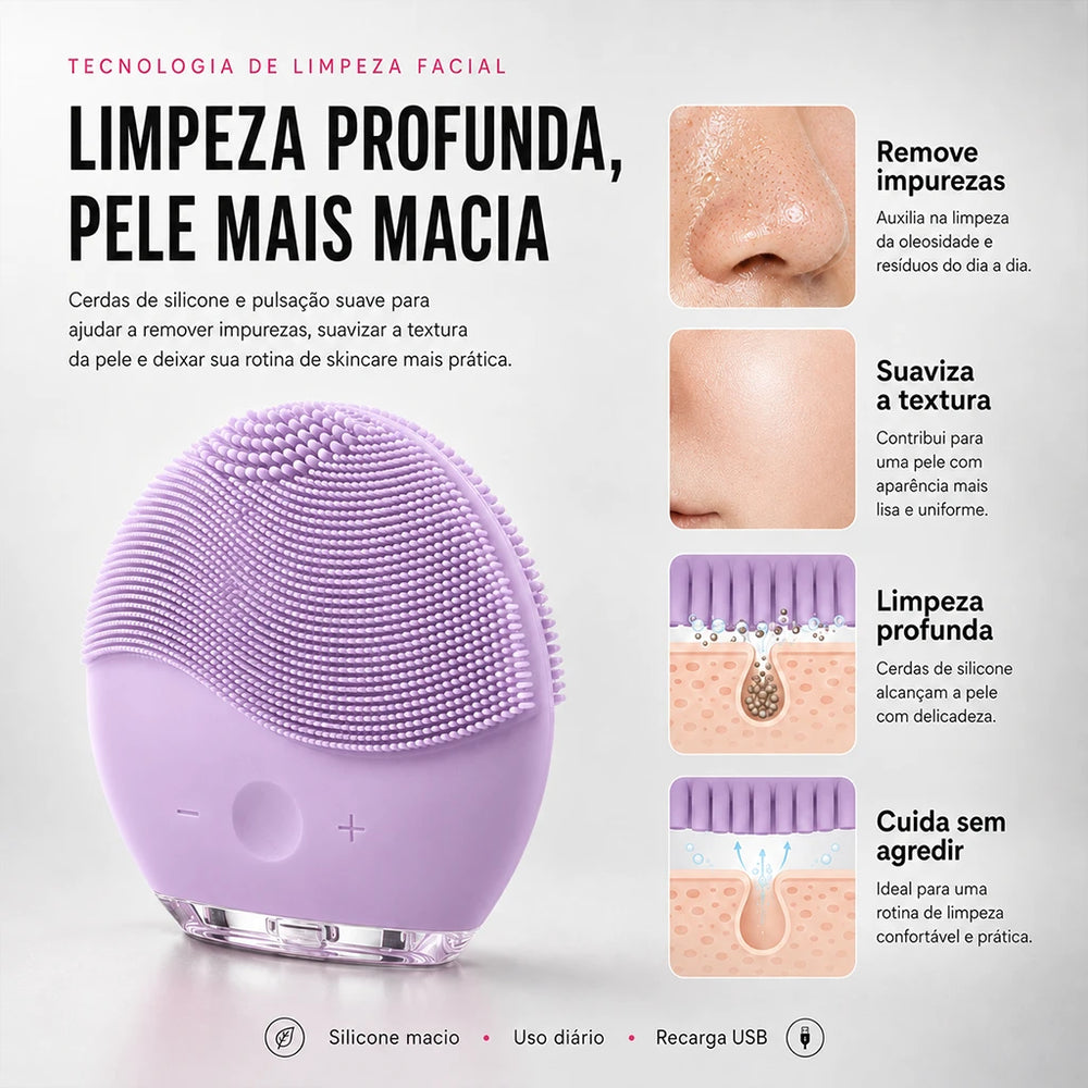 Detalhes da escova facial de silicone POP COLORS Nuuva