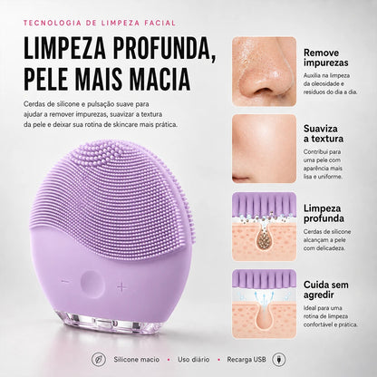 POP COLORS™ Escova Facial Sônica de Silicone Recarregável para Limpeza Profunda