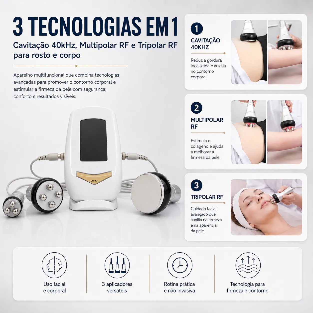 Aparelho Profissional de Lipocavitação 40kHz e Radiofrequência 3 em 1 TRIAVA™
