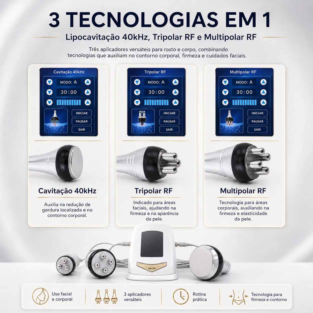 Aparelho Profissional de Lipocavitação 40kHz e Radiofrequência 3 em 1 TRIAVA™