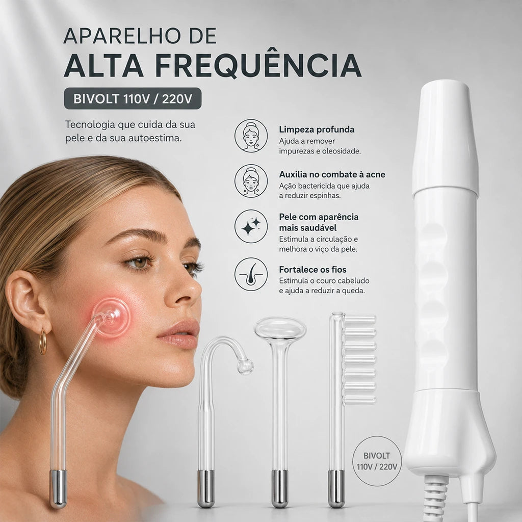 Kit de Alta Frequencia Profissional para Tratamento Facial e Capilar Haute™