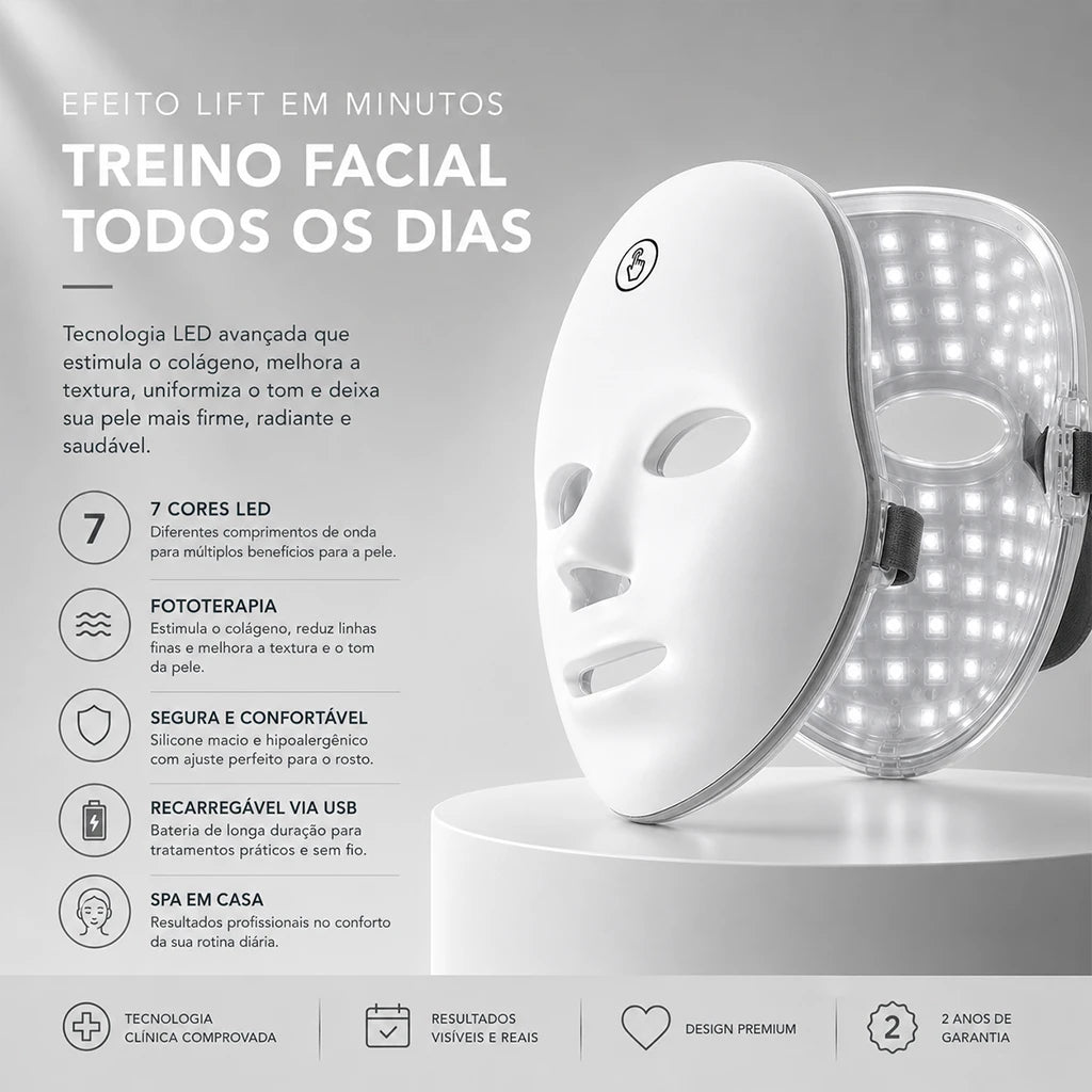 Lumis™ Máscara LED Facial 7 Cores para Fototerapia