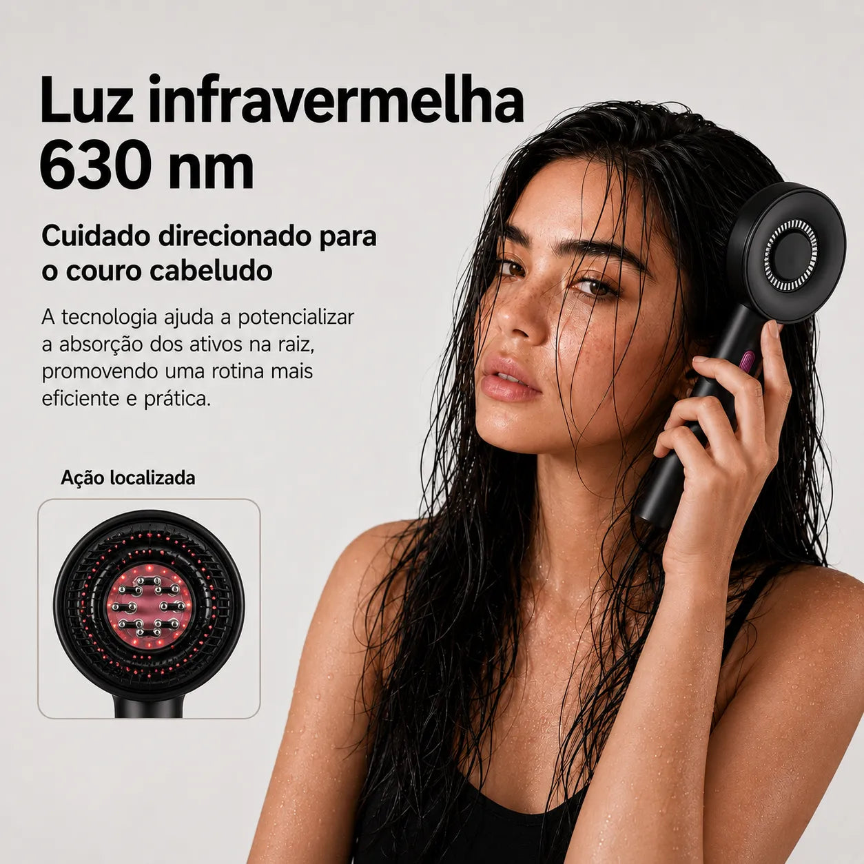 Massageador de Couro Cabeludo com Luz Vermelha e Aplicador de Sérum ORIA™