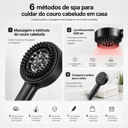 Massageador de Couro Cabeludo com Luz Vermelha e Aplicador de Sérum ORIA™