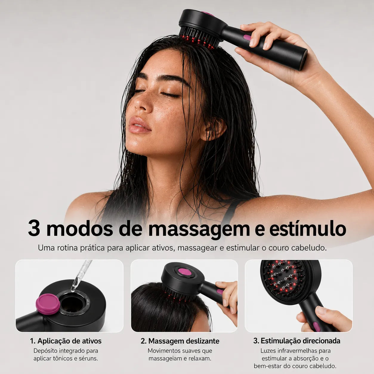 Massageador de Couro Cabeludo com Luz Vermelha e Aplicador de Sérum ORIA™