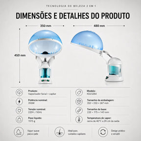 Vaporizador Capilar e Facial 2 em 1 com Cúpula VAPO™